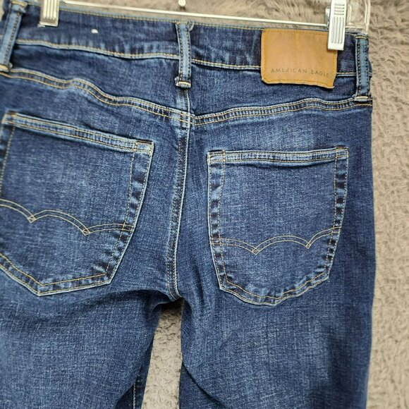 American Eagle Outfitters Jeans Mens 28x30 Dark Wash Stretch Low Rise Bootcut - Picture 9 of 16